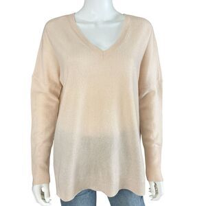 Max Studio Cashmere Sweater Tunic Size M Peach Double V-Neck Dolman 2-Ply Hi-Low